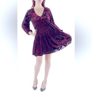 Floral Velvet Dress in Red and Black